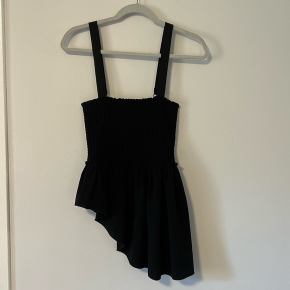 CINQ A SEPT Kaira Top, Black Asymmetrical Tank with Thick Straps - Picture 3 of 11